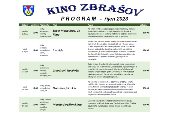 kino Zbrašov - program - říjen 2023