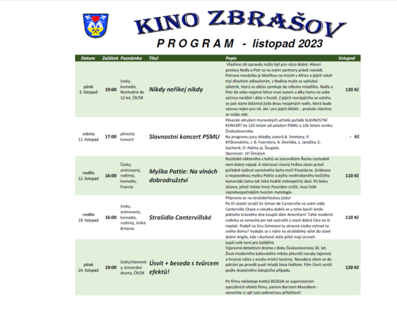 KINO Zbrašov - program - listopad 2023